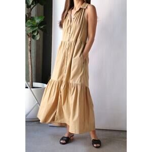 XIRENA Sz L Large Finley Dress Safari Tan Sleeveless Tiered Cotton NWT